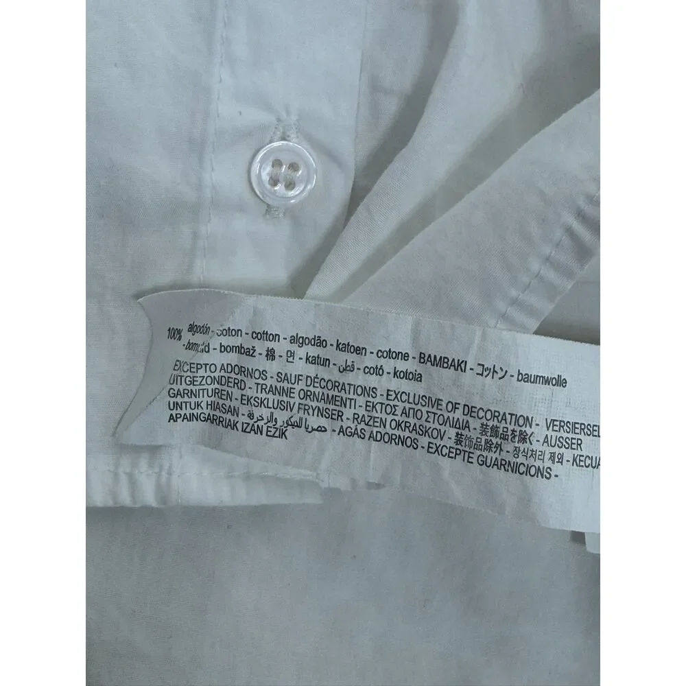 Zara Peter Pan Collared Puff Sleeve Cropped Poplin Blouse Size Small